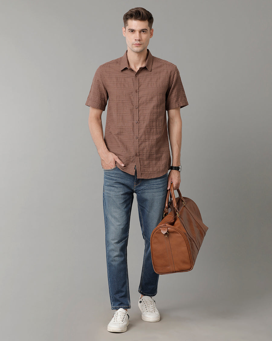 Men Brown Slim Fit Opaque Checked Casual Shirt