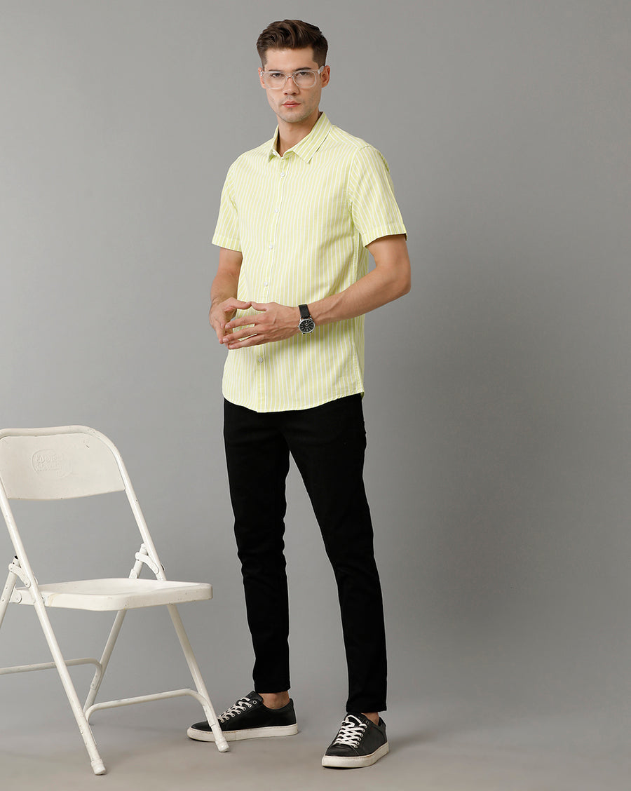 Voi Jeans Mens Yellow Stripe Slim Fit Shirt