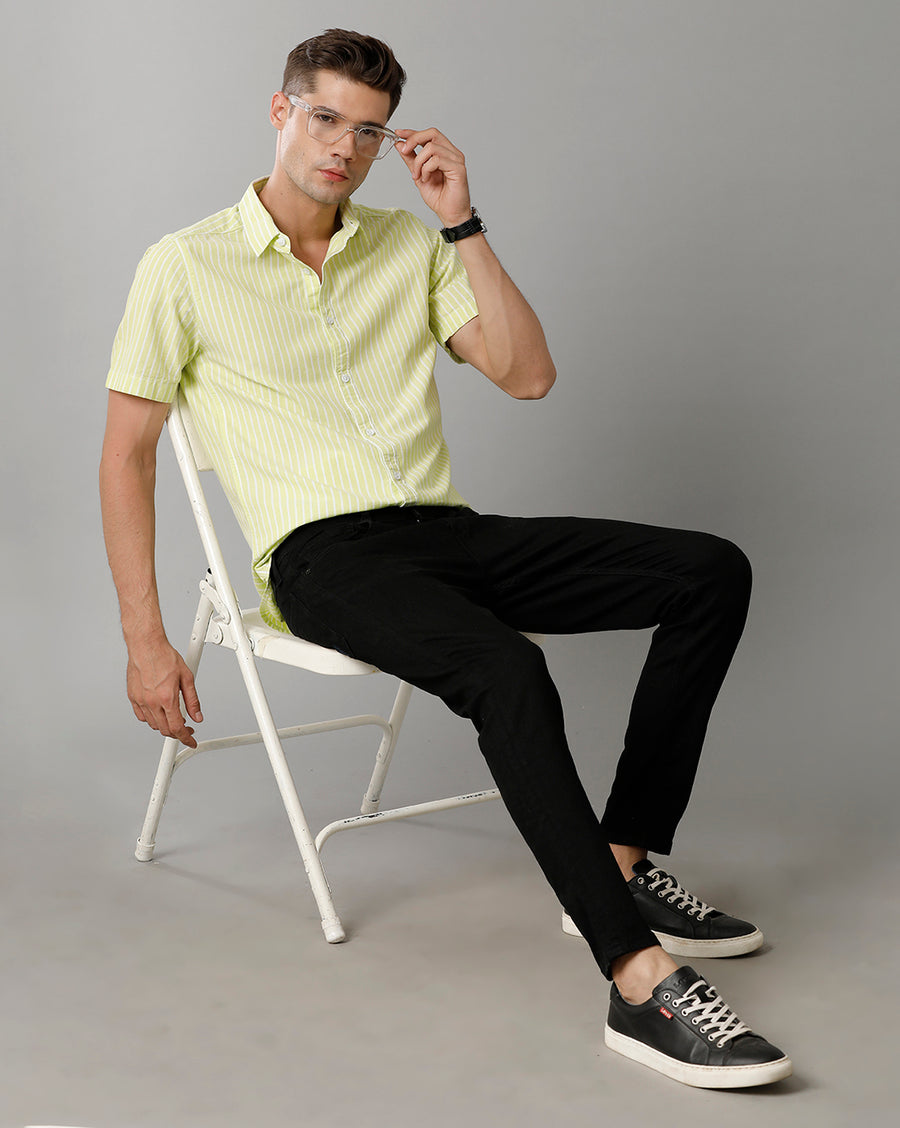 Voi Jeans Mens Yellow Stripe Slim Fit Shirt