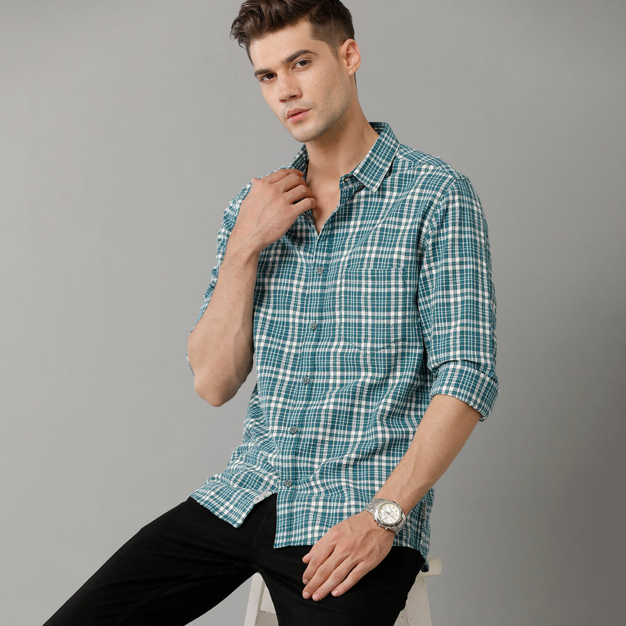 Men Green Slim Fit Tartan Checks Opaque Checked Casual Shirt