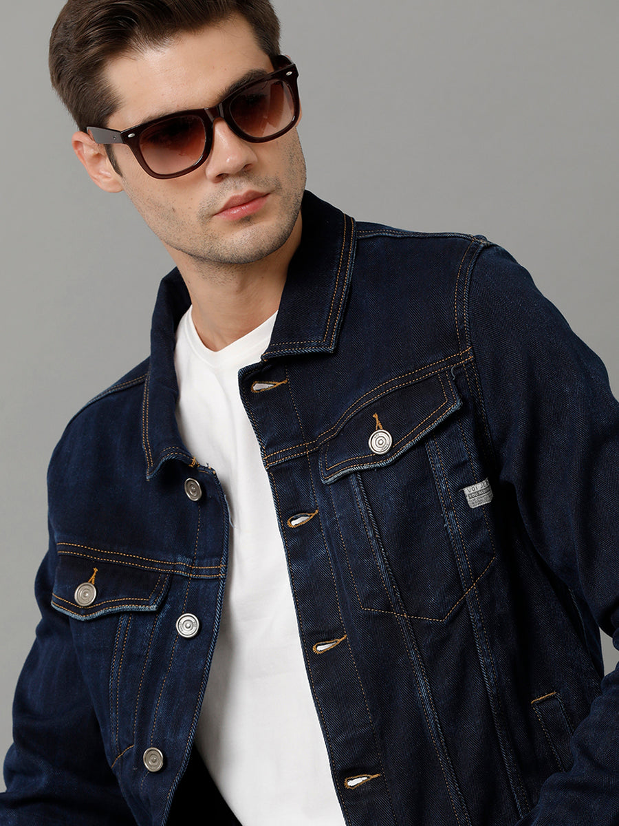 Spread Collar Cotton Denim Jacket