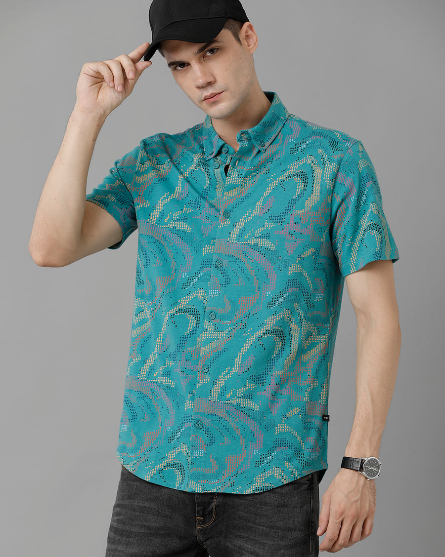 Voi Jeans Men's Teal Slim Fit  Shirt