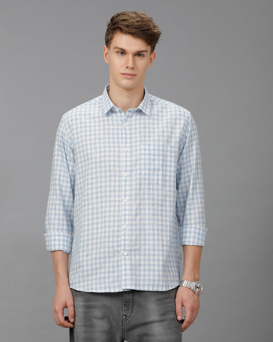 WHITE BLUE CHECKS SLIM FIT SHIRT