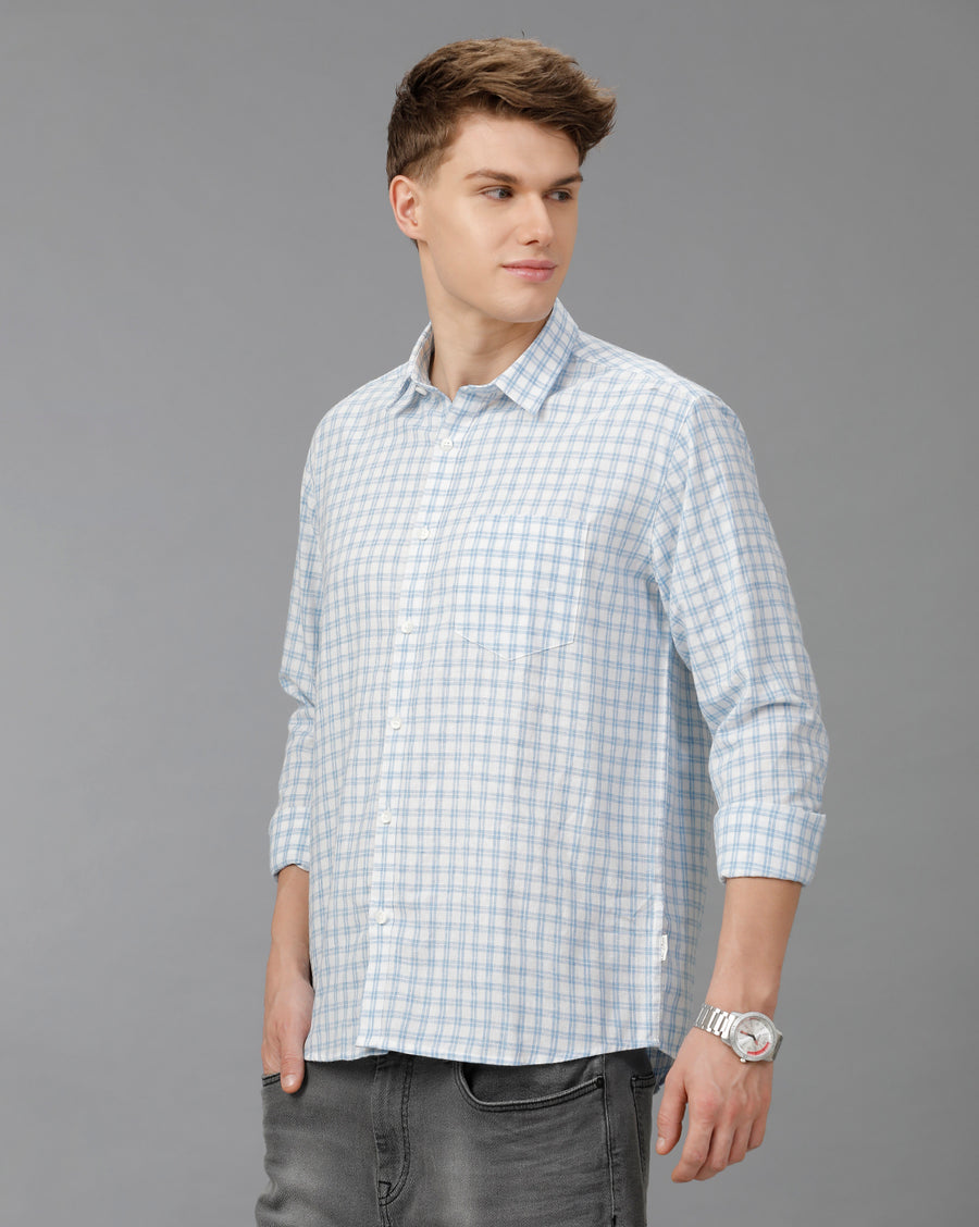 WHITE BLUE CHECKS SLIM FIT SHIRT