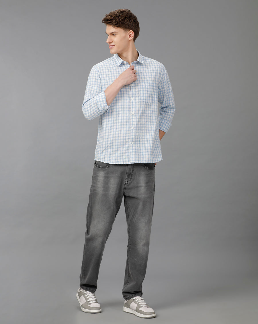 WHITE BLUE CHECKS SLIM FIT SHIRT