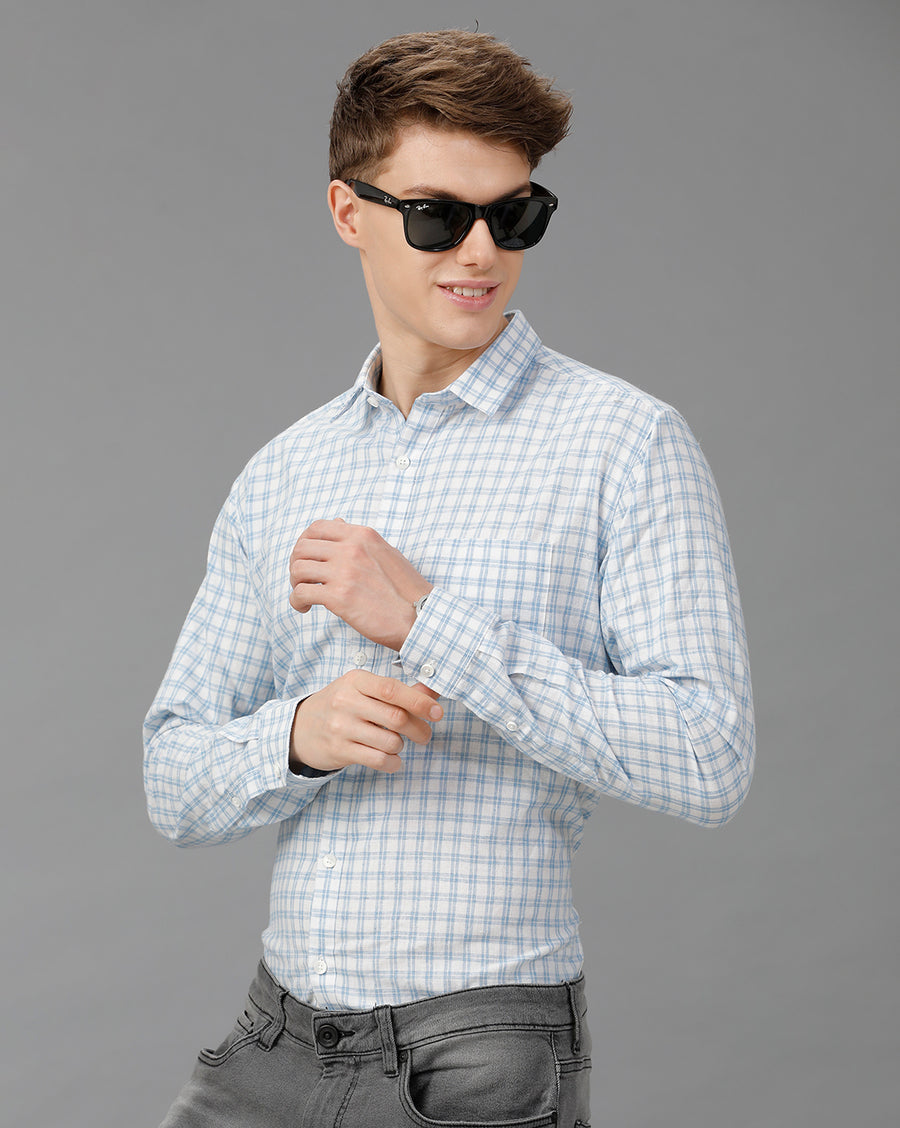 WHITE BLUE CHECKS SLIM FIT SHIRT