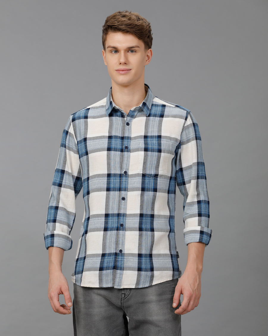 NATURL BLUE CHECKS SLIM FIT SHIRT