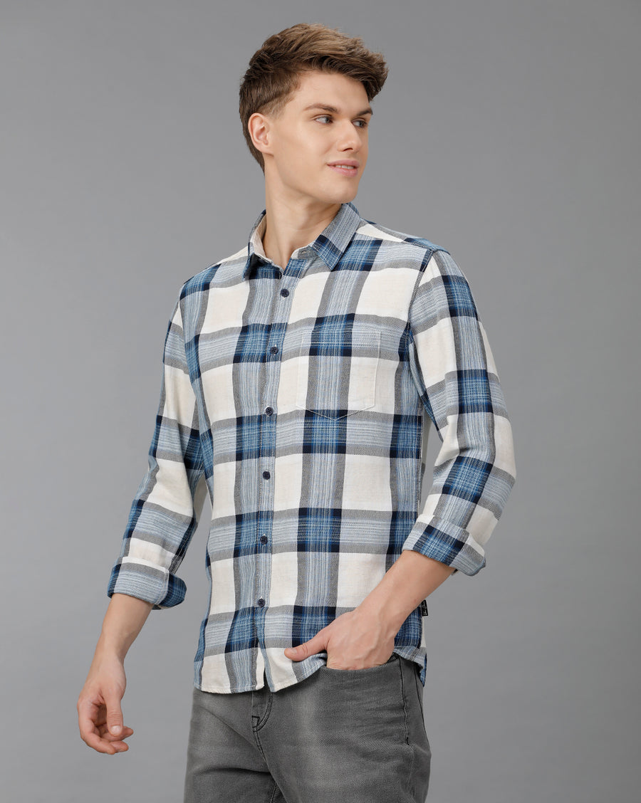 NATURL BLUE CHECKS SLIM FIT SHIRT