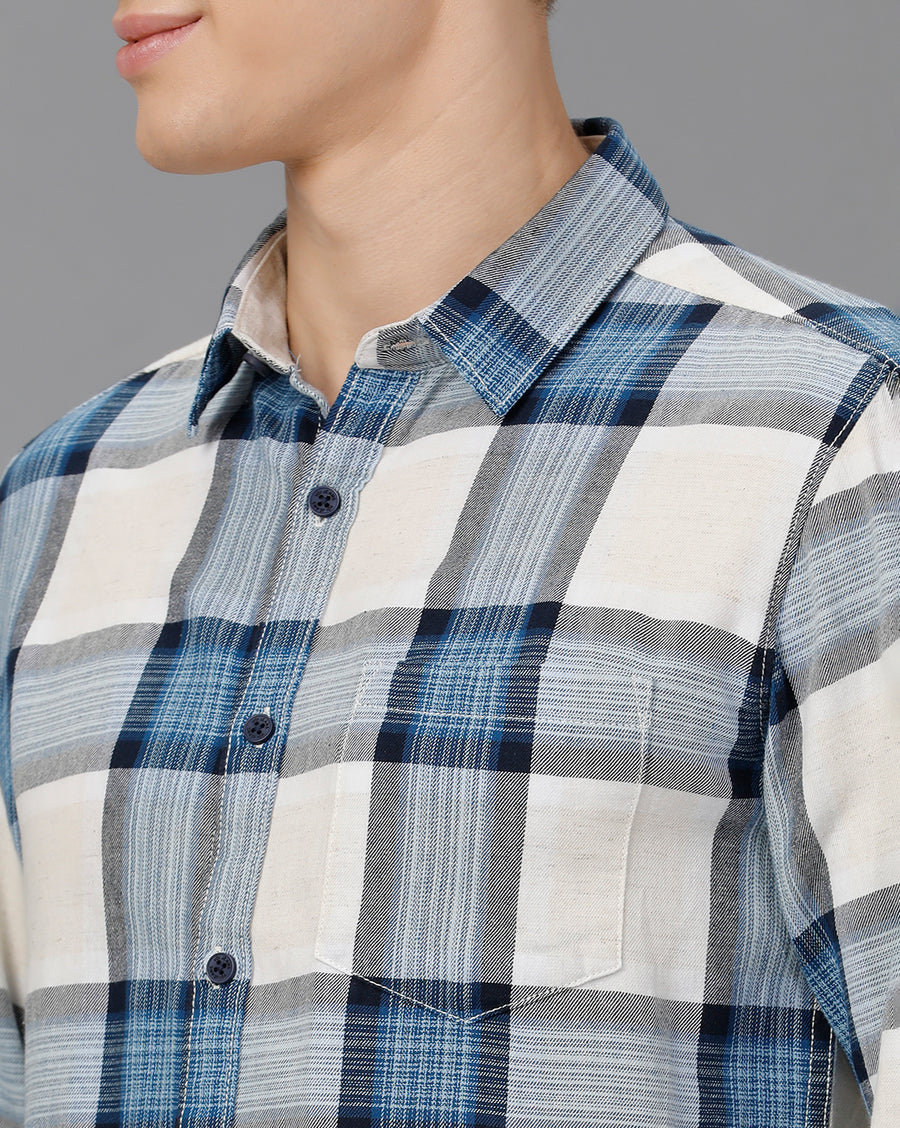 NATURL BLUE CHECKS SLIM FIT SHIRT