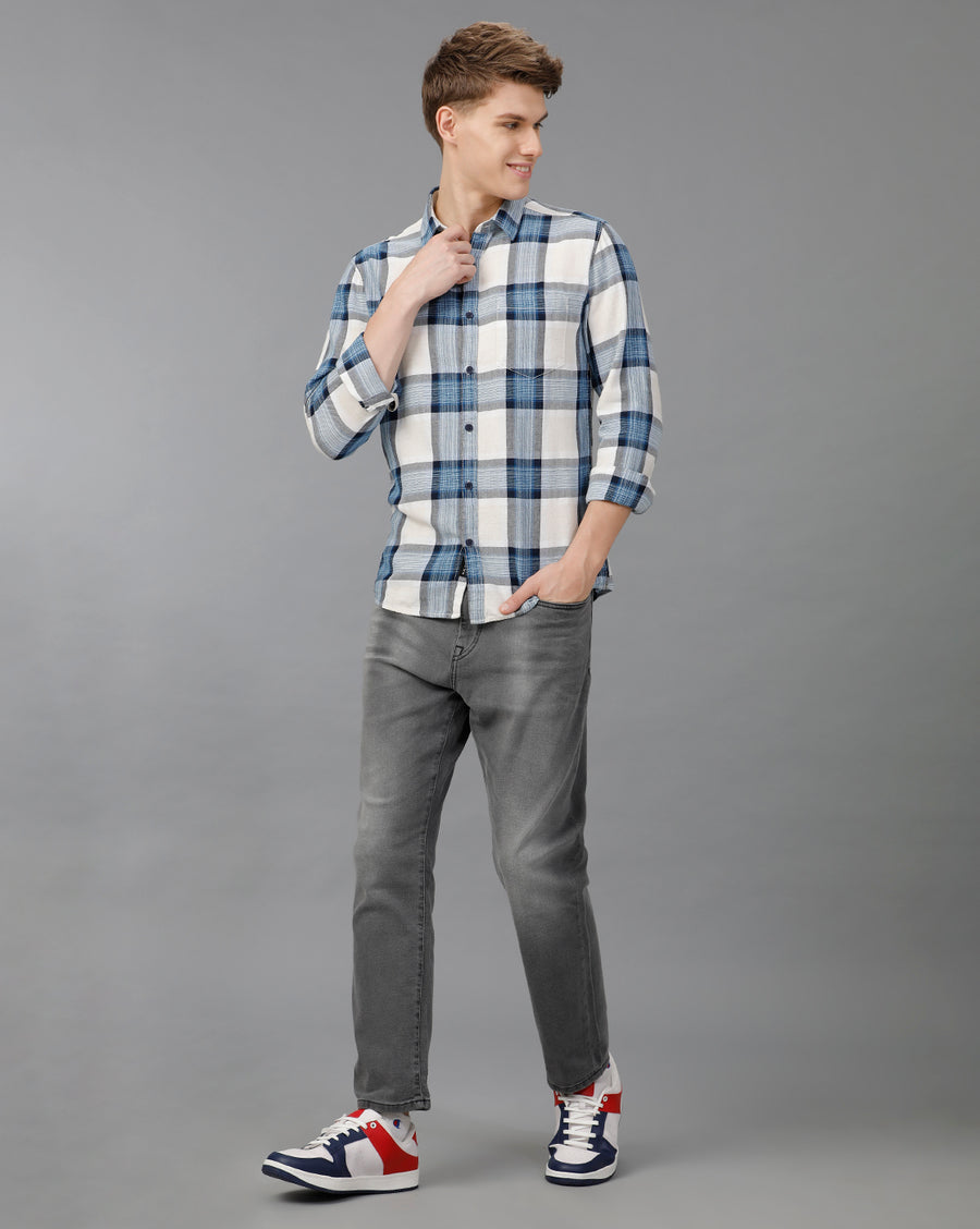 NATURL BLUE CHECKS SLIM FIT SHIRT