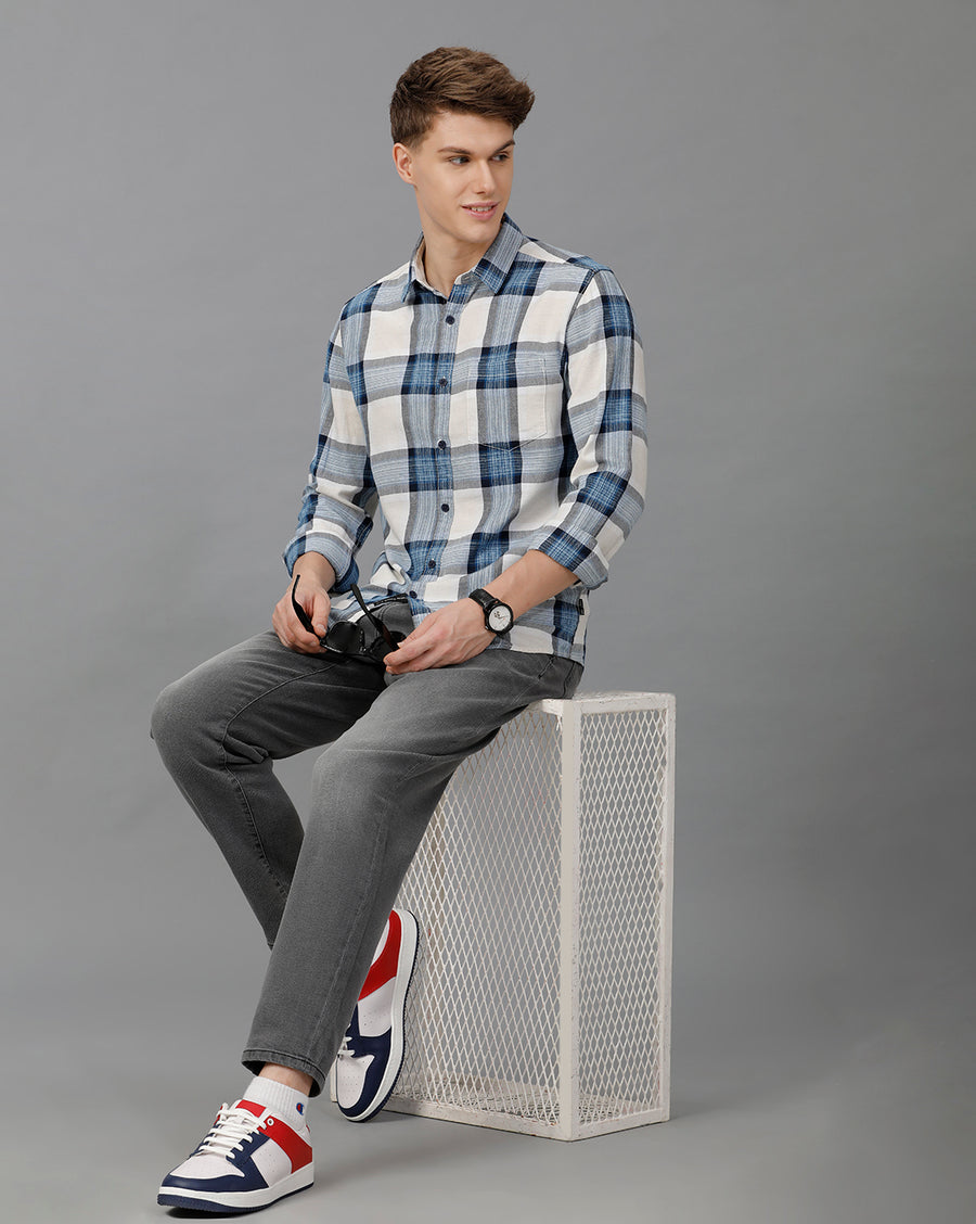 NATURL BLUE CHECKS SLIM FIT SHIRT