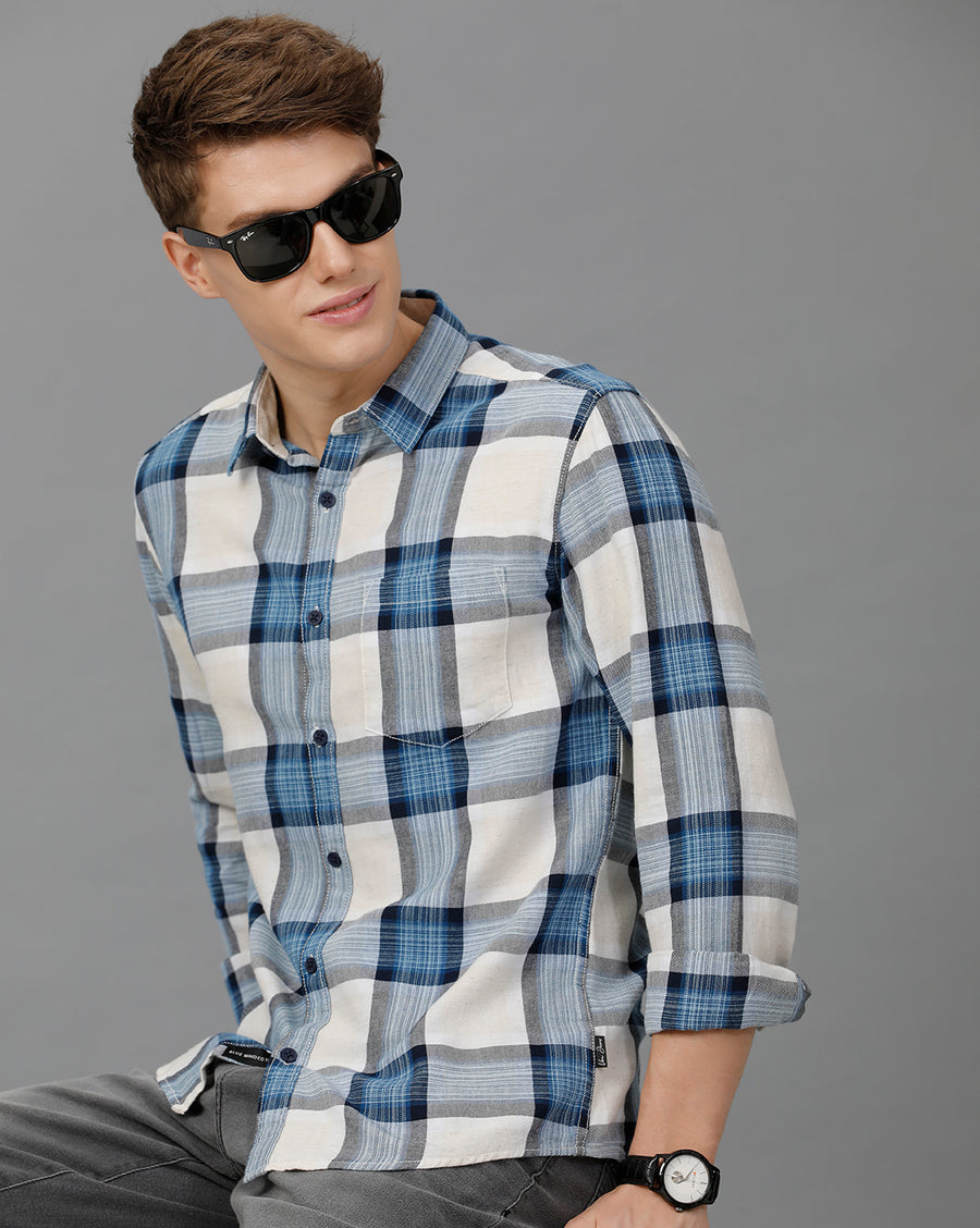 NATURL BLUE CHECKS SLIM FIT SHIRT