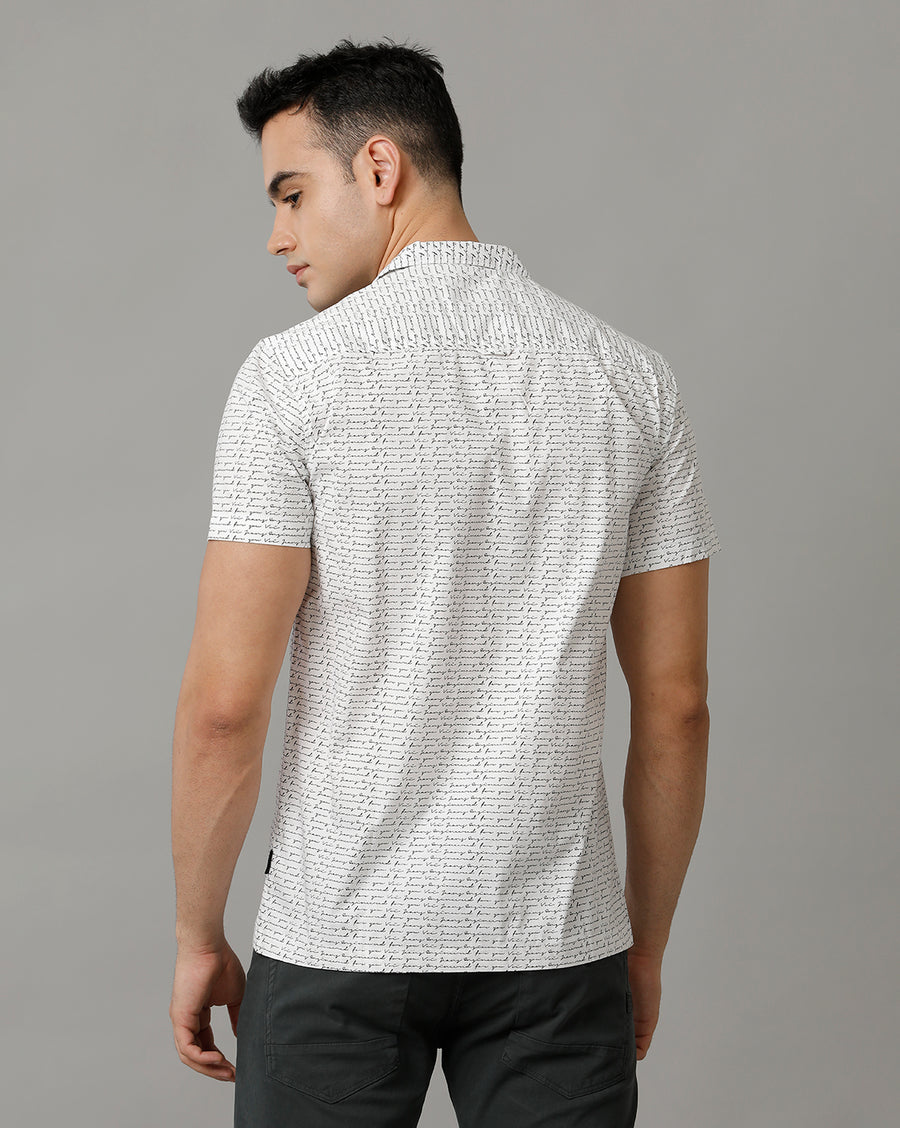 Men's White Black Half sleeve cotton shirt