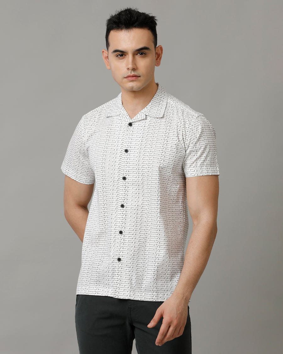 Men's White Black Half sleeve cotton shirt