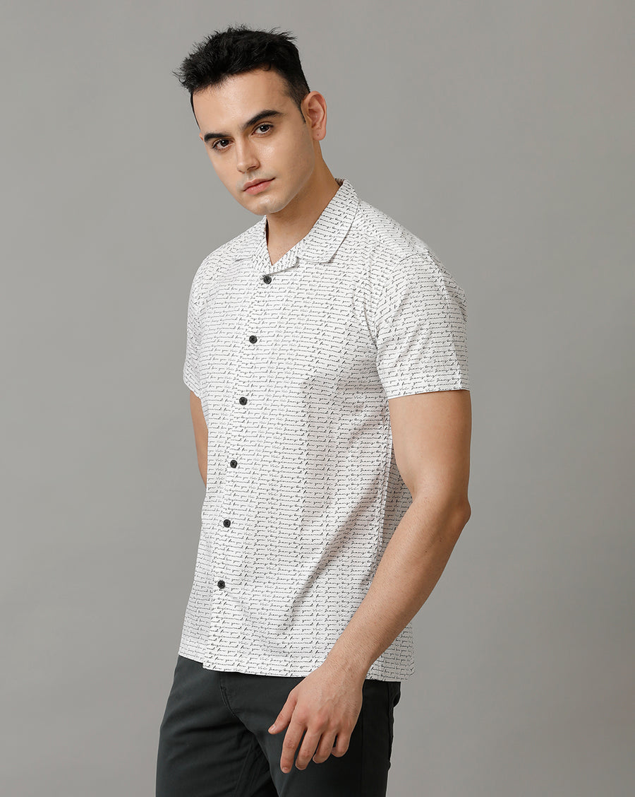 Men's White Black Half sleeve cotton shirt