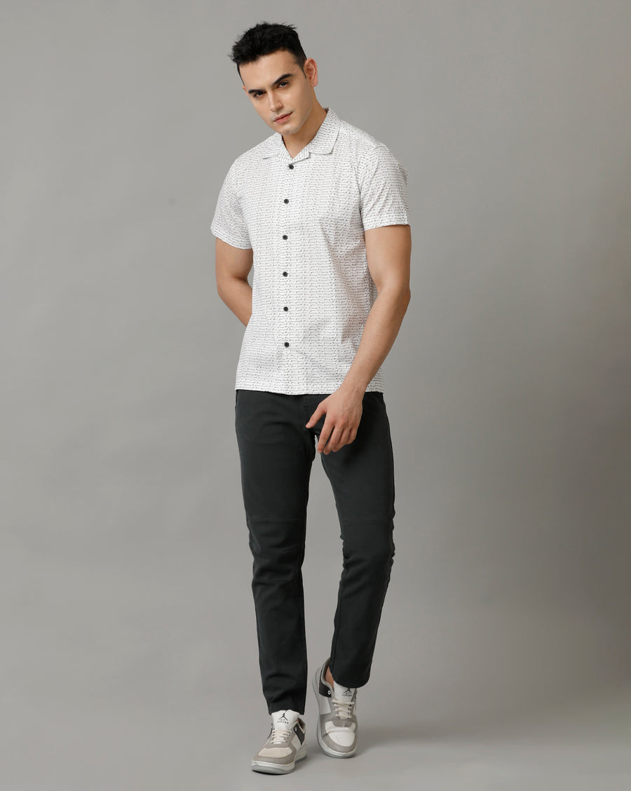 Men's White Black Half sleeve cotton shirt