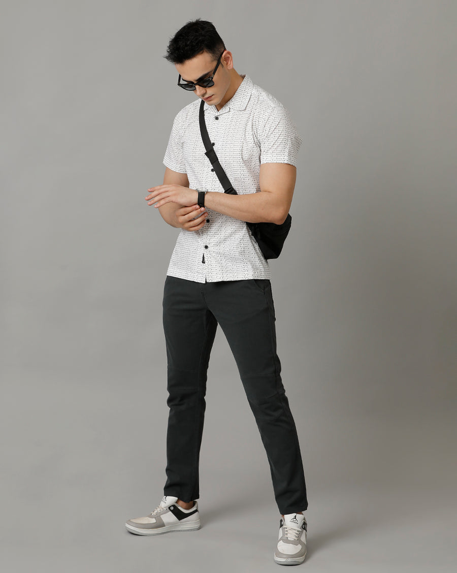 Men's White Black Half sleeve cotton shirt