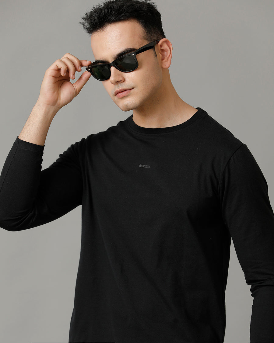 Voi Jeans Mens Jet Black Regular Fit Cotton T-Shirt