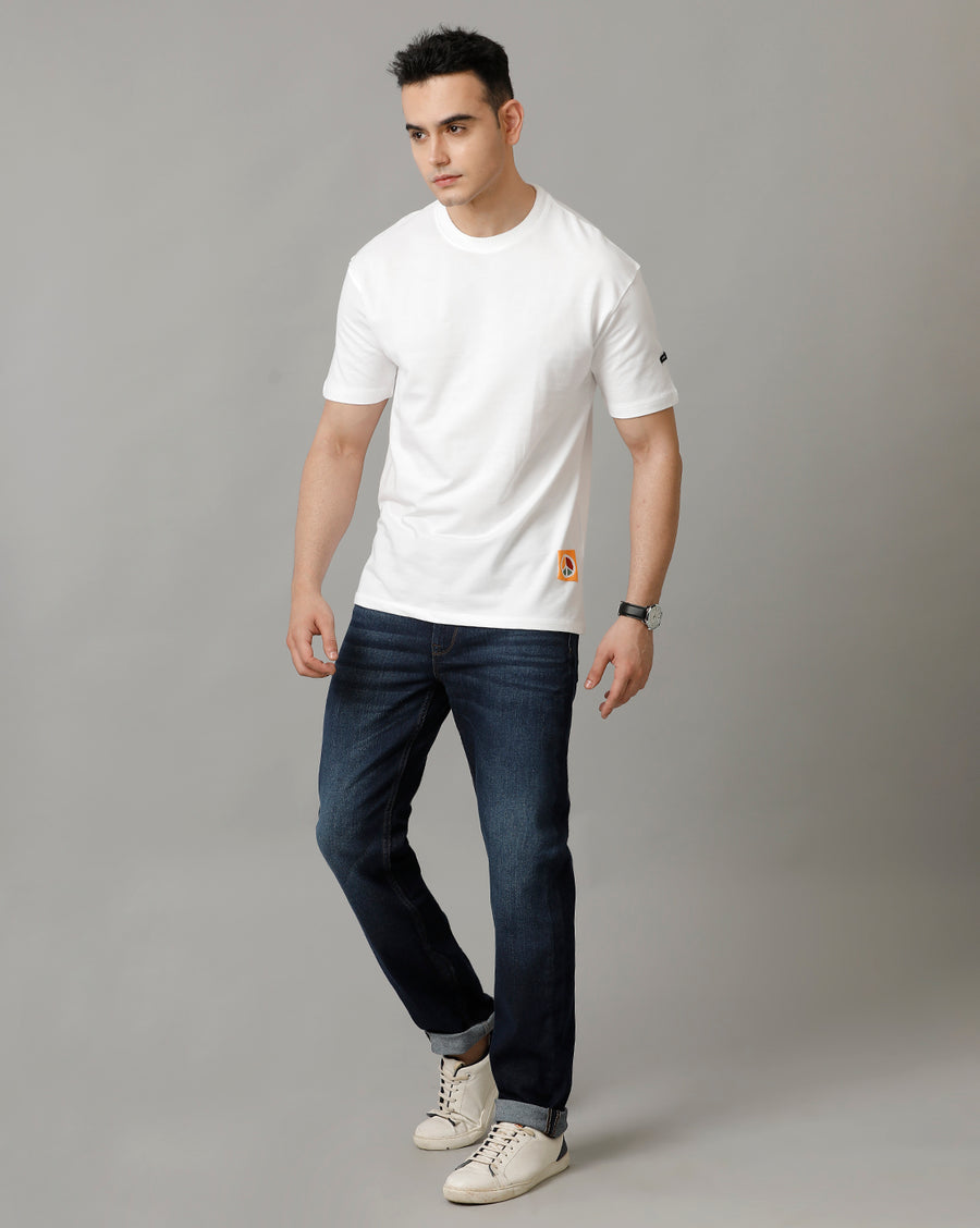 Men's White Boxy Fit Half Sleeve Cotton T Shirt