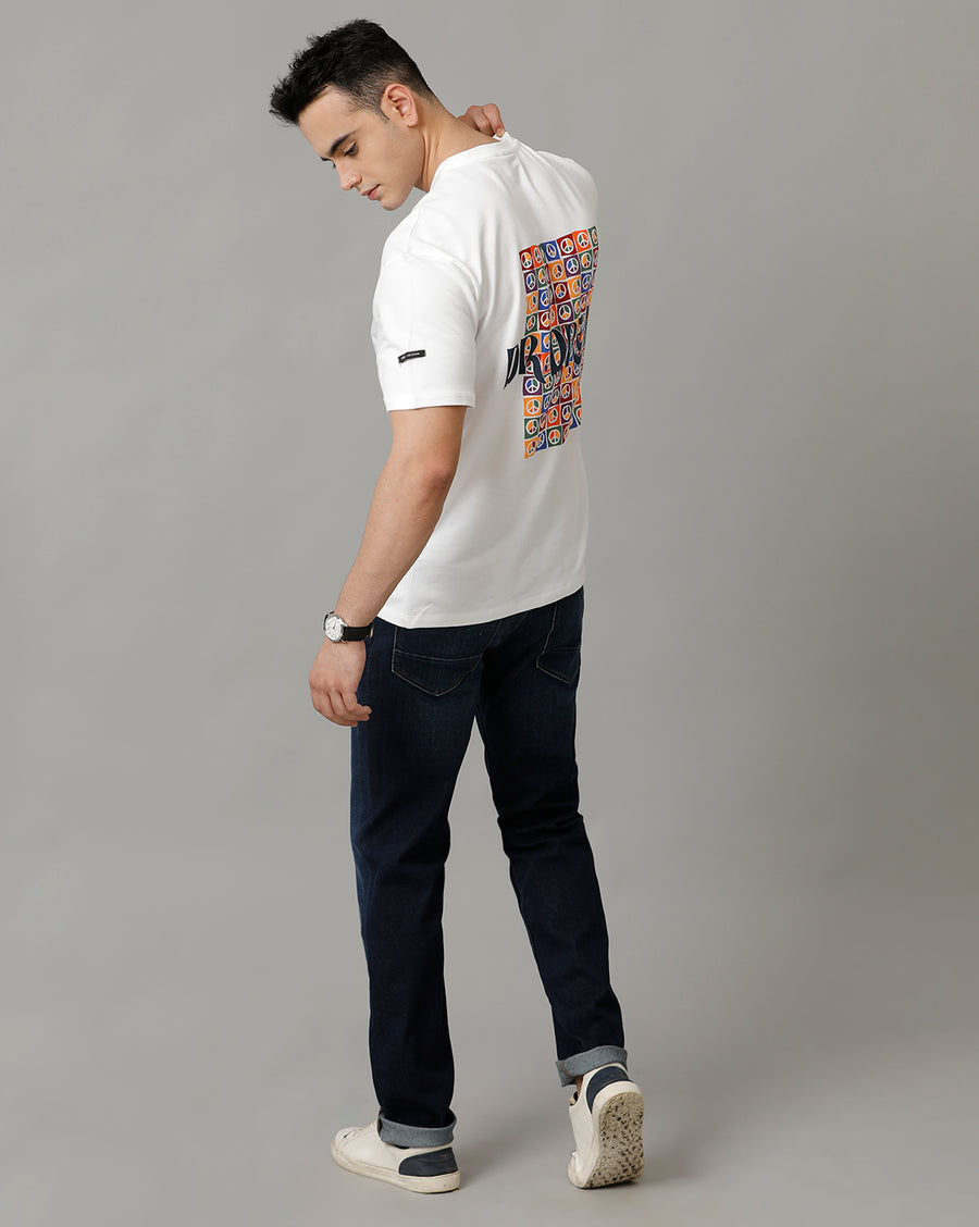 Men's White Boxy Fit Half Sleeve Cotton T Shirt