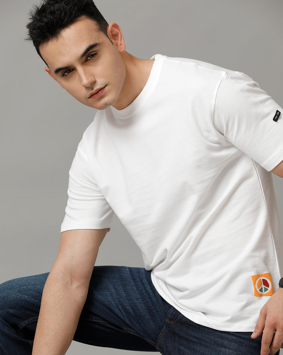 Men's White Boxy Fit Half Sleeve Cotton T Shirt