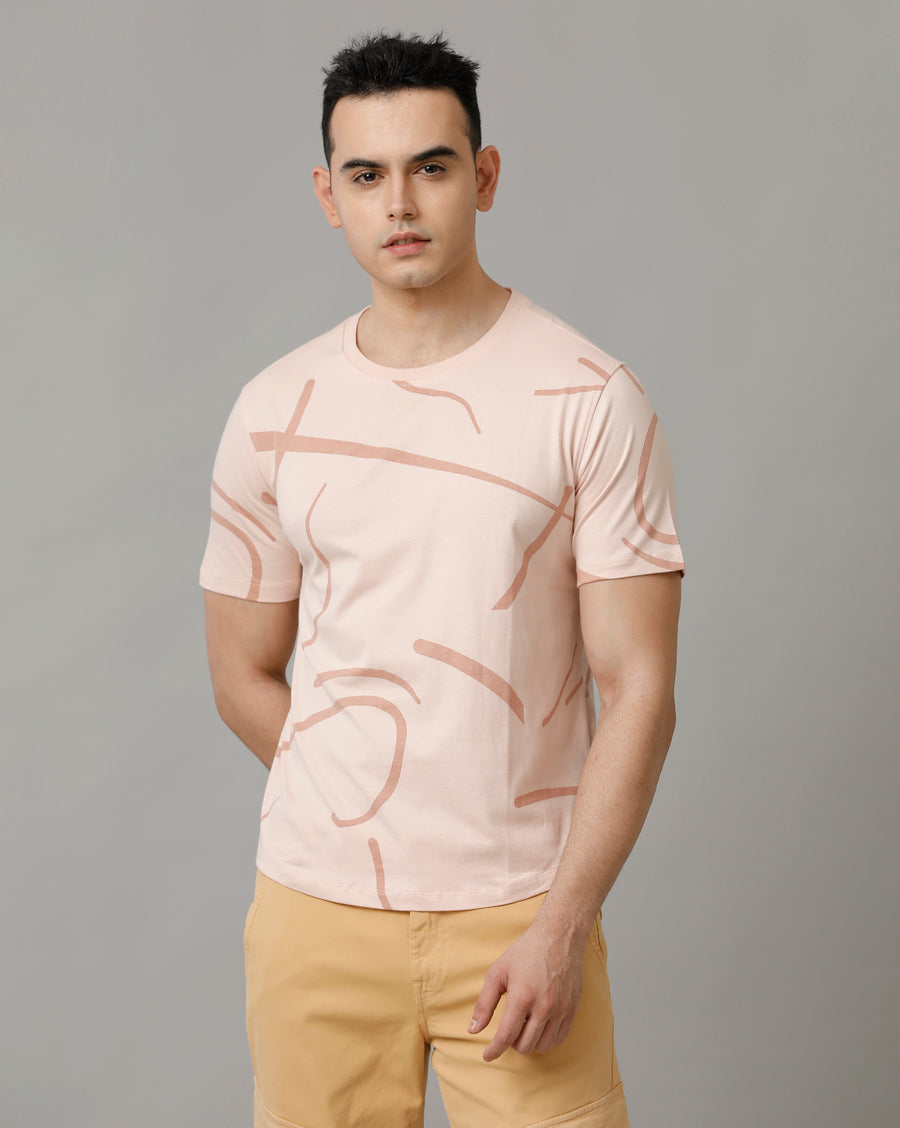 Voi Jeans Mens Peach Whip Regular Fit Cotton T-Shirt