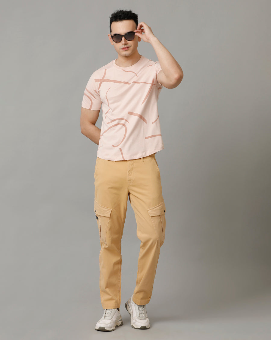 Voi Jeans Mens Peach Whip Regular Fit Cotton T-Shirt