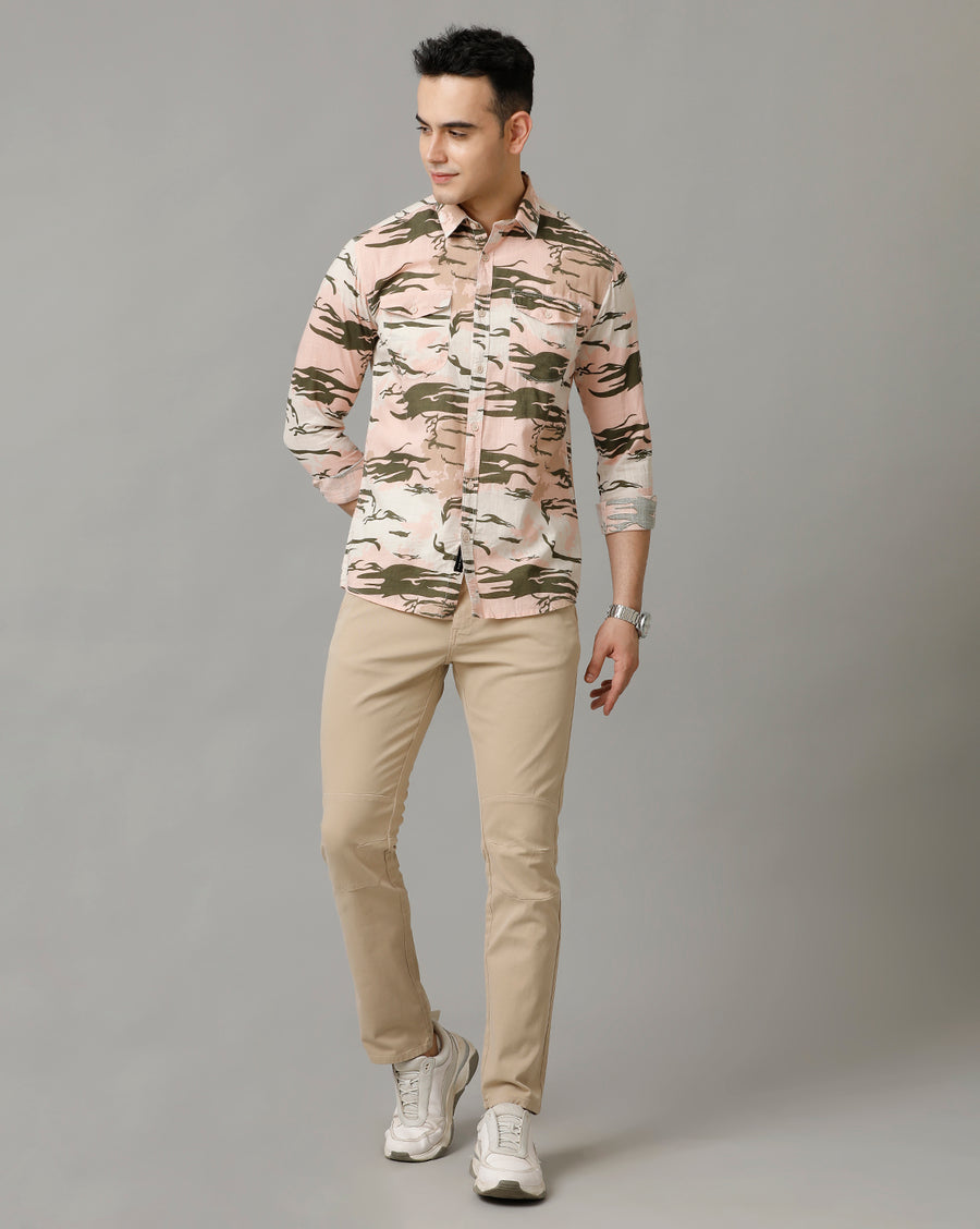 Voi Jeans Mens Beige Slim Fit Shirt