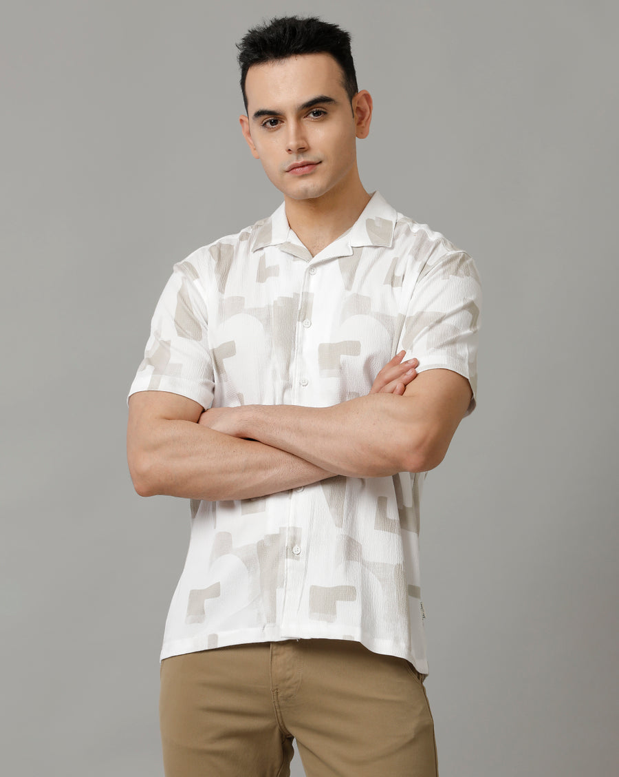 Men's White/Pastel Green Half Sleeve Shirt