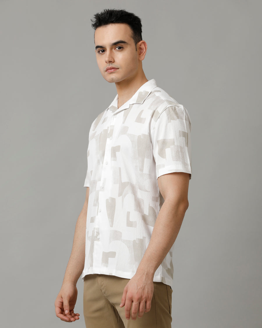 Men's White/Pastel Green Half Sleeve Shirt