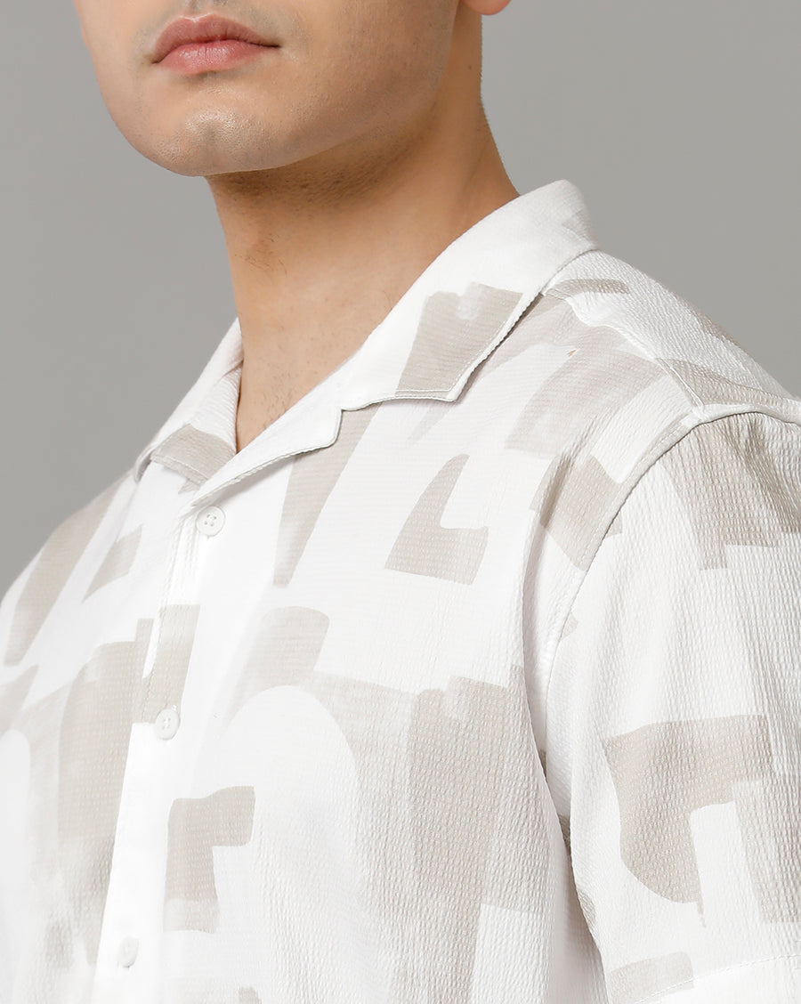 Men's White/Pastel Green Half Sleeve Shirt