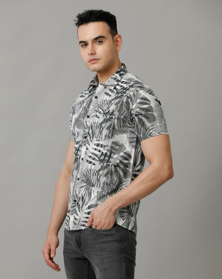 Men's Light Blue Half Sleeve Printed Shirt