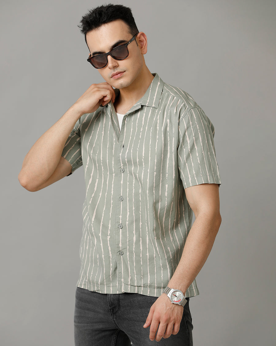 Voi Jeans Mens White Light Olive Boxy Fit Shirt