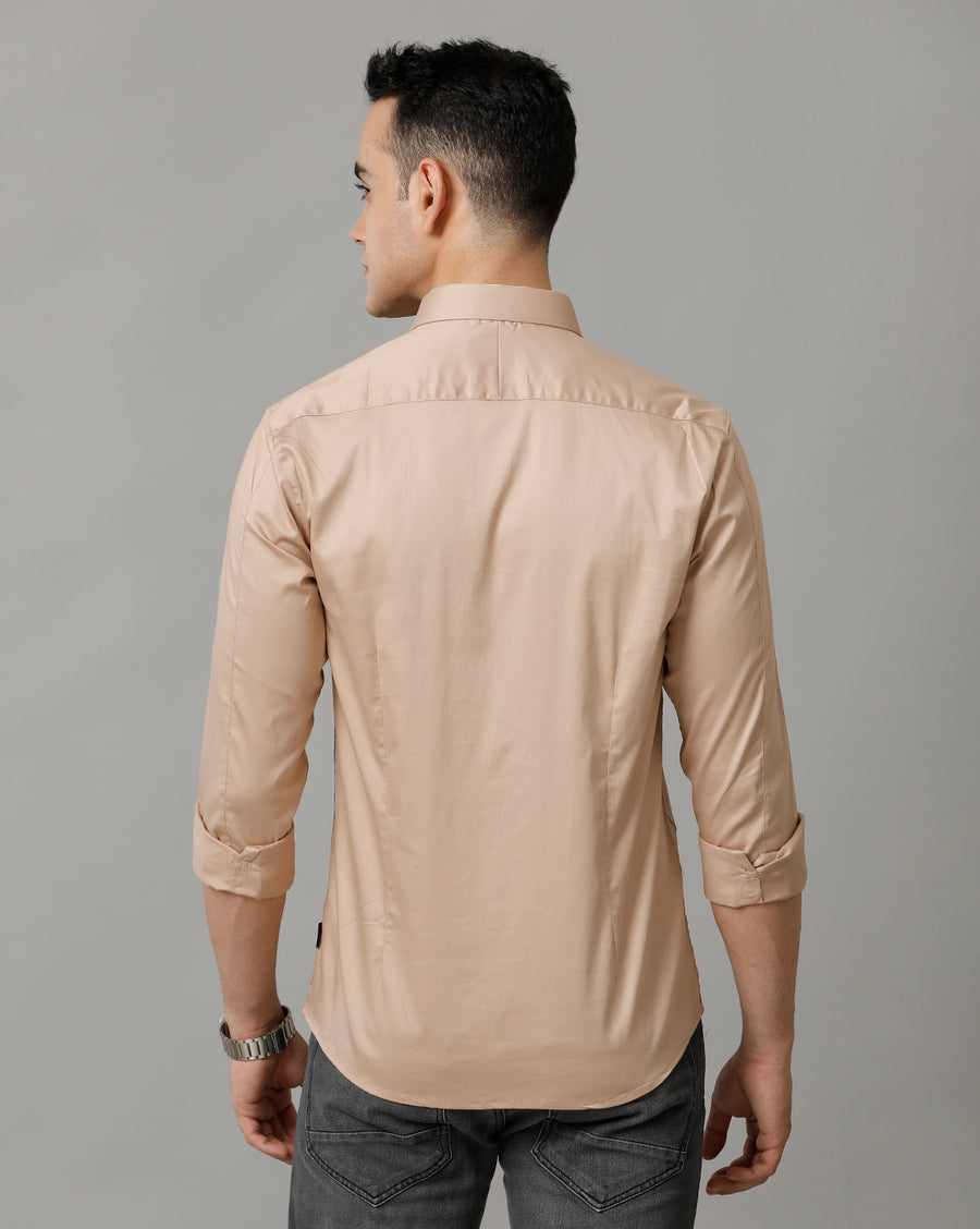 Voi Jeans Mens Beige Slim Fit Shirt