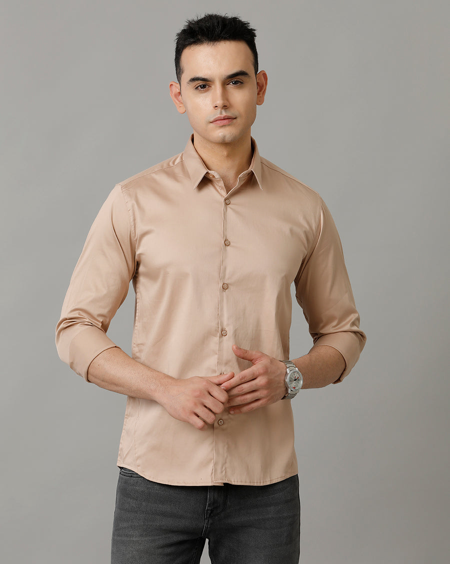 Voi Jeans Mens Beige Slim Fit Shirt