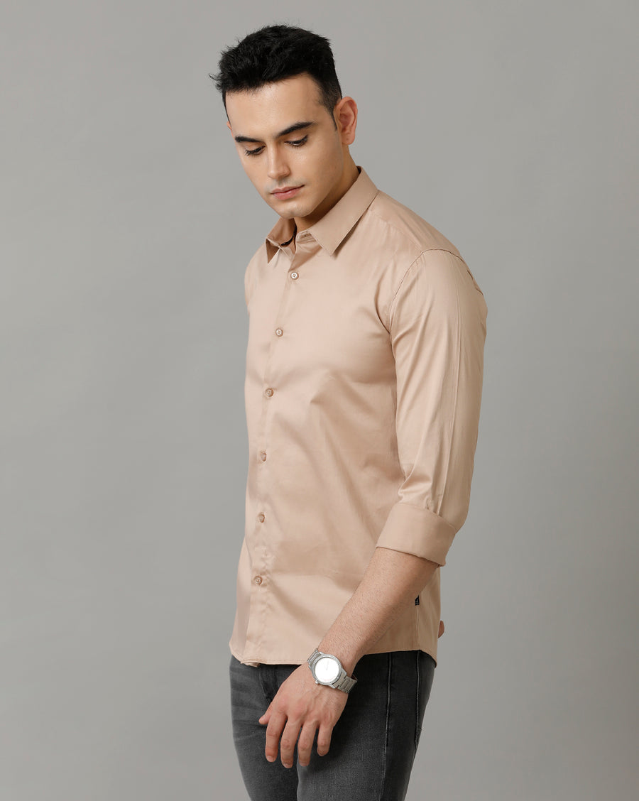 Voi Jeans Mens Beige Slim Fit Shirt