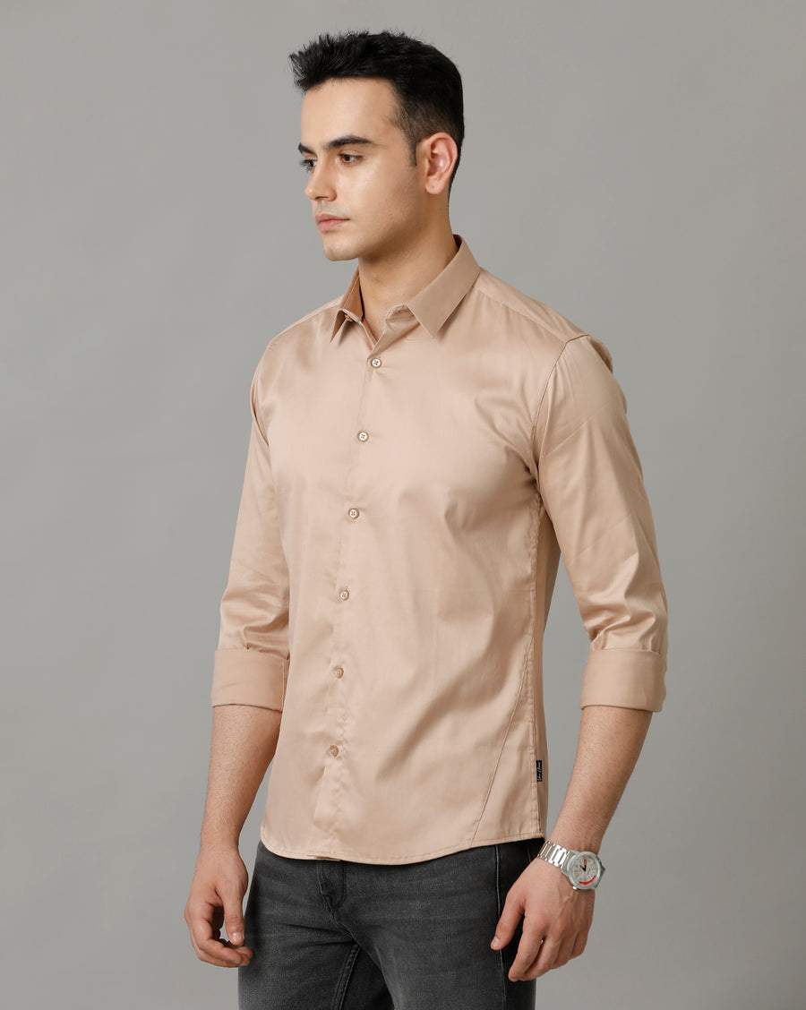 Voi Jeans Mens Beige Slim Fit Shirt