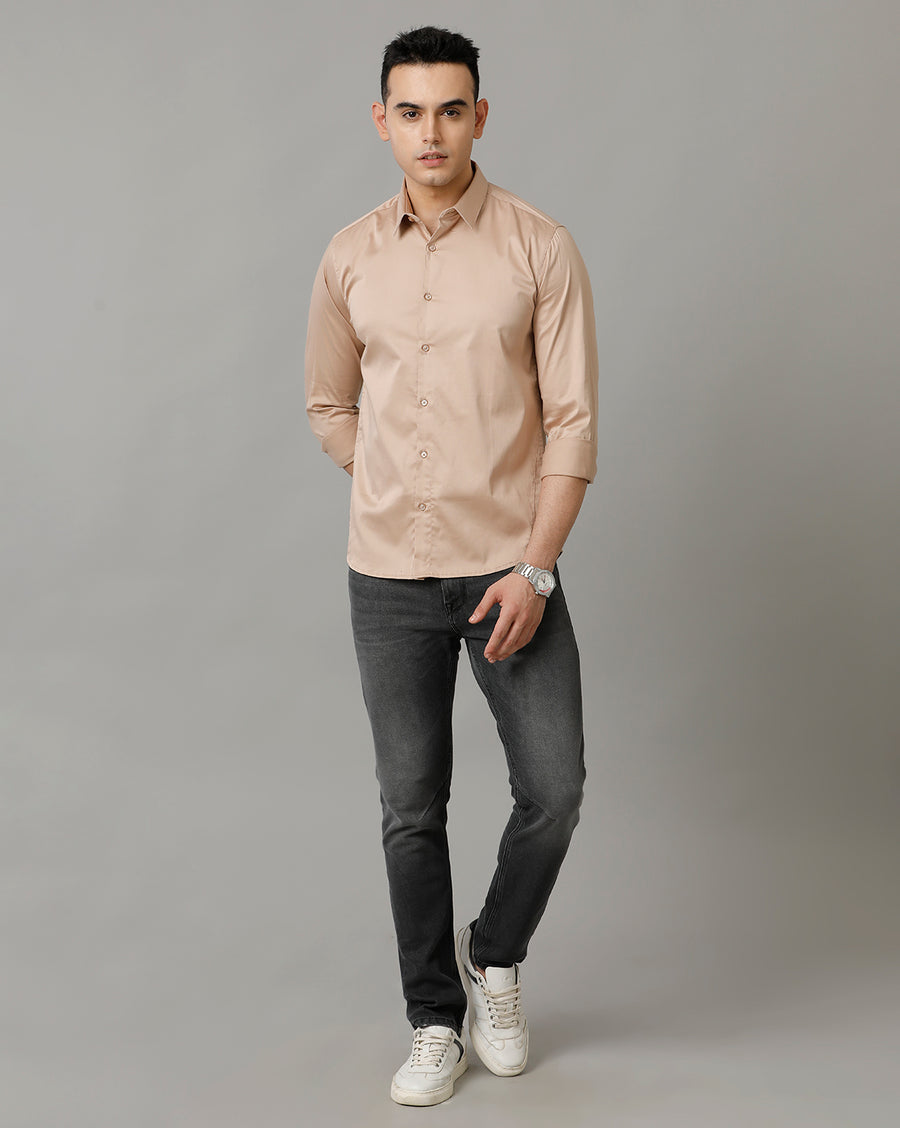 Voi Jeans Mens Beige Slim Fit Shirt