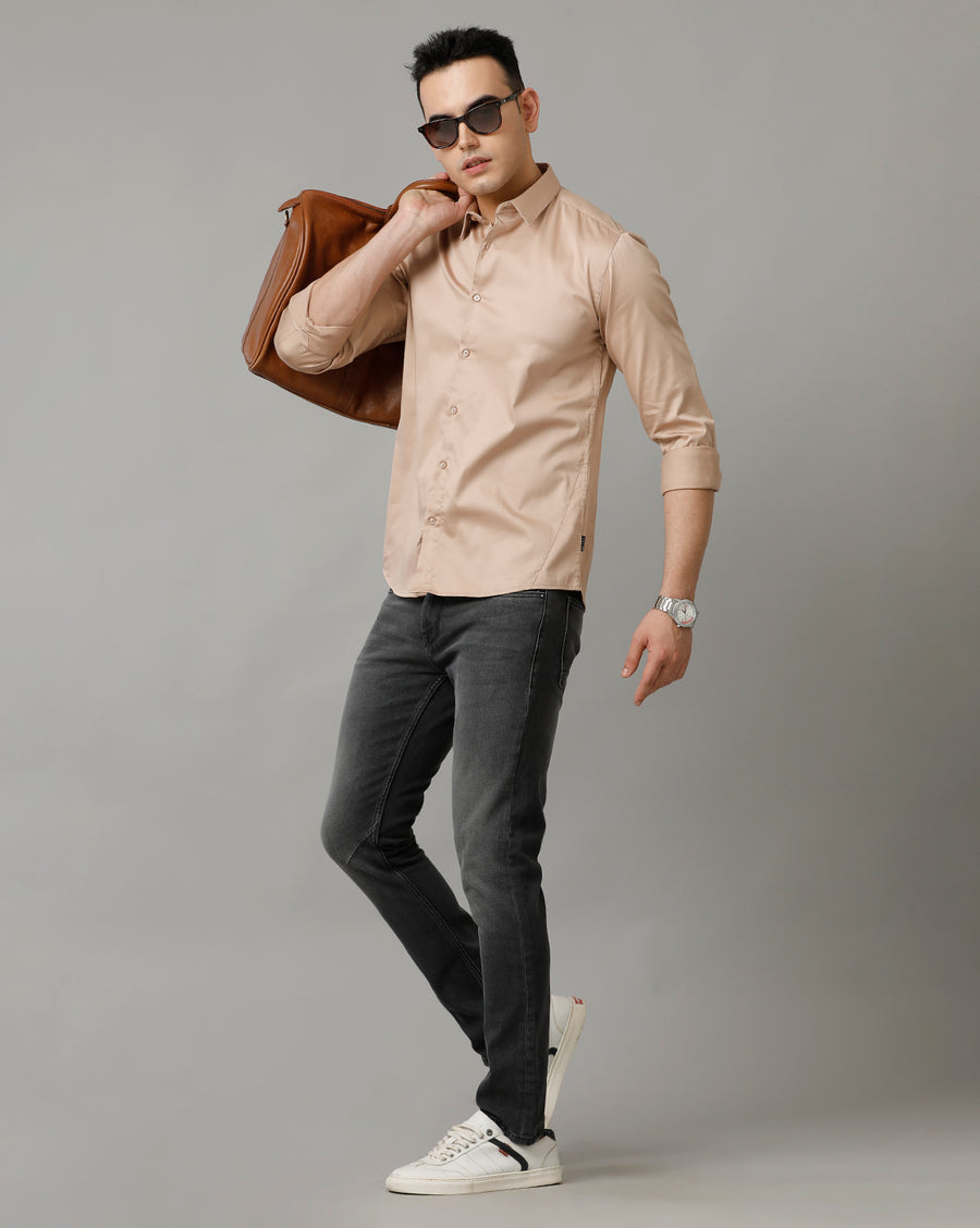 Voi Jeans Mens Beige Slim Fit Shirt