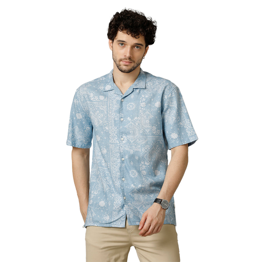 Voi Jeans Mens Blue Aop Regular Fit Shirt