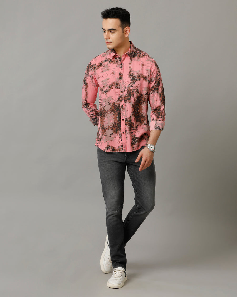 Voi Jeans Mens Rose Down AOP Slim Fit Shirt