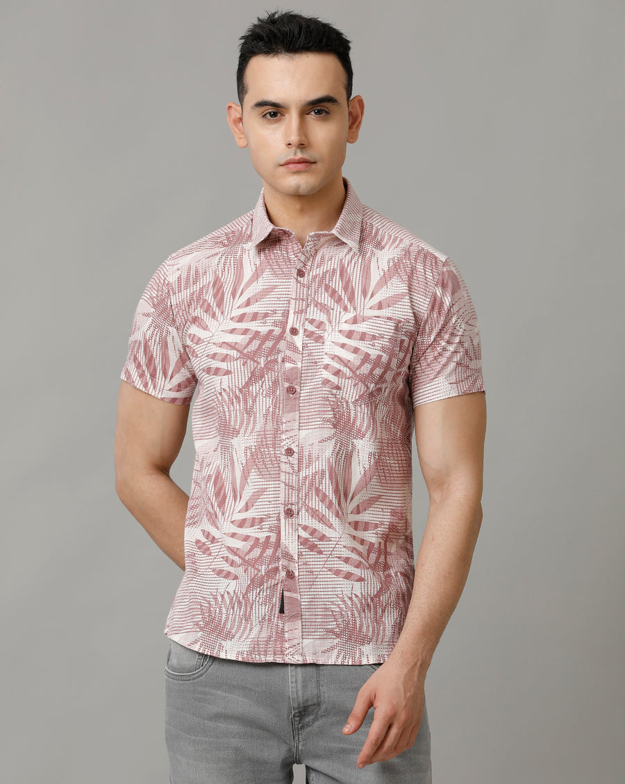 Men's Rose Pink Half Sleeve Cotton Shirt