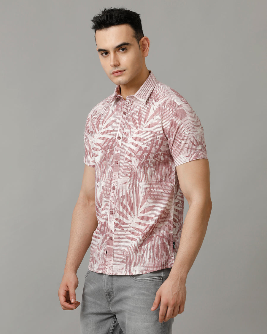 Men's Rose Pink Half Sleeve Cotton Shirt