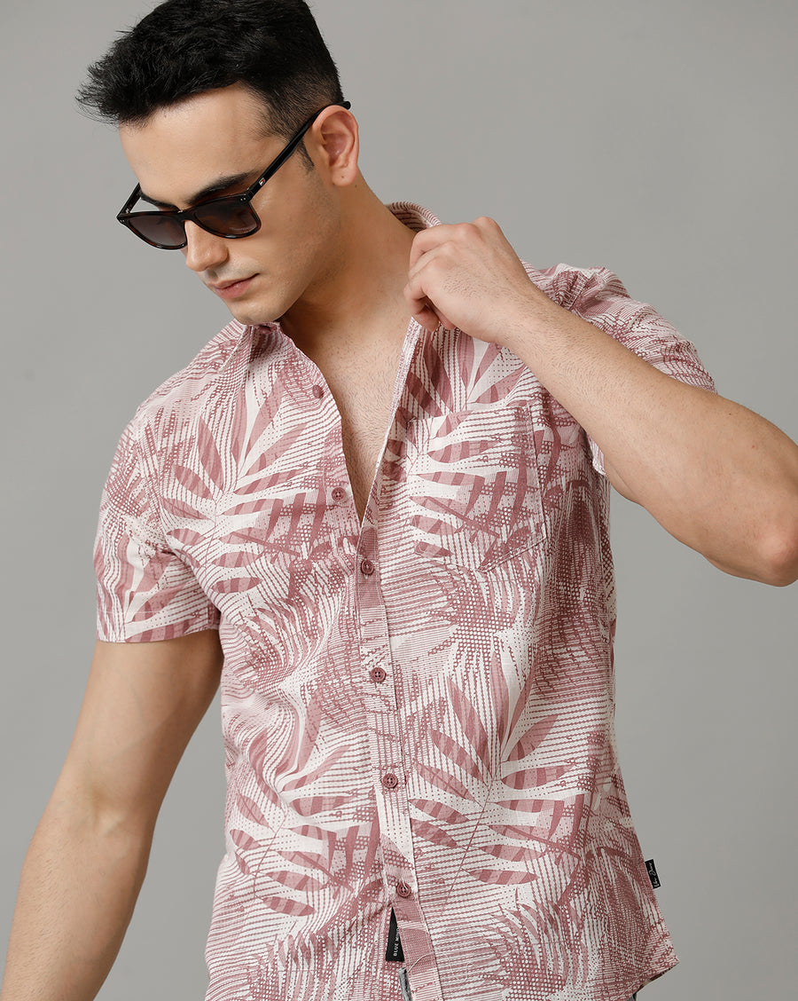 Men's Rose Pink Half Sleeve Cotton Shirt