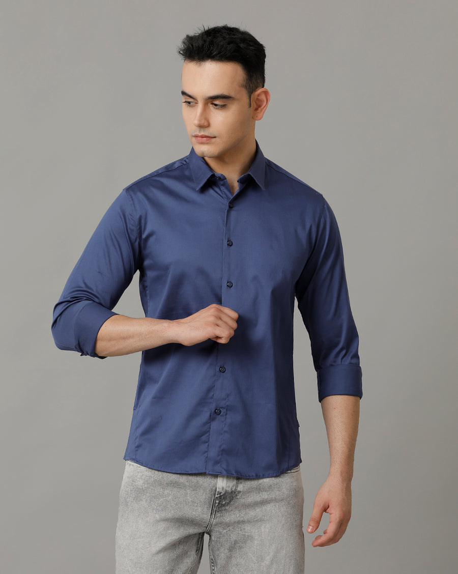 Voi Jeans Mens Blue Slim Fit Shirt