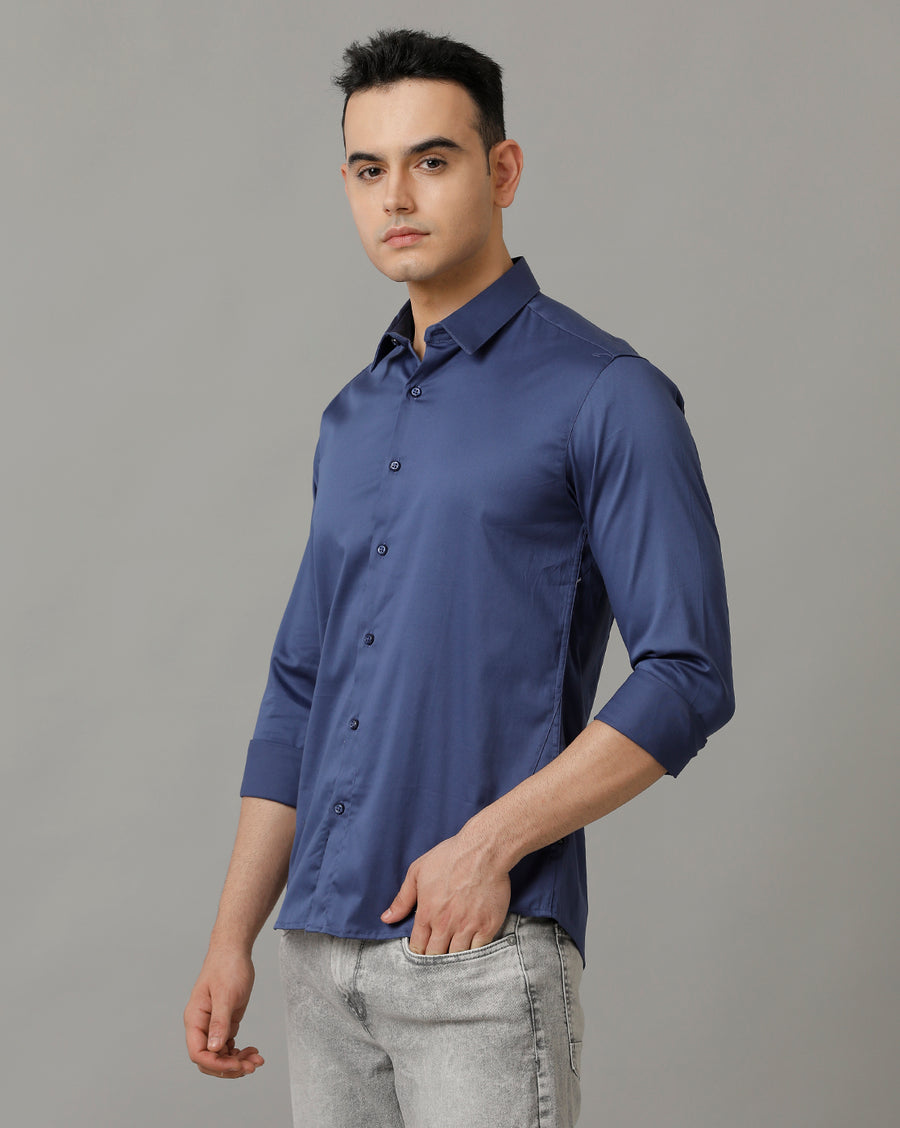 Voi Jeans Mens Blue Slim Fit Shirt