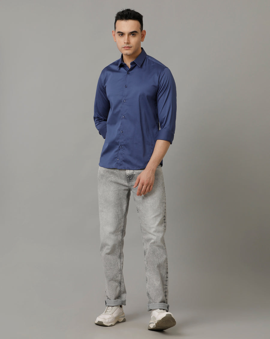 Voi Jeans Mens Blue Slim Fit Shirt