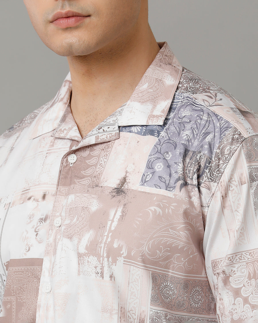 Men's BEIGE PAISLEY AOP Half Sleeve Poly Viscose Shirt