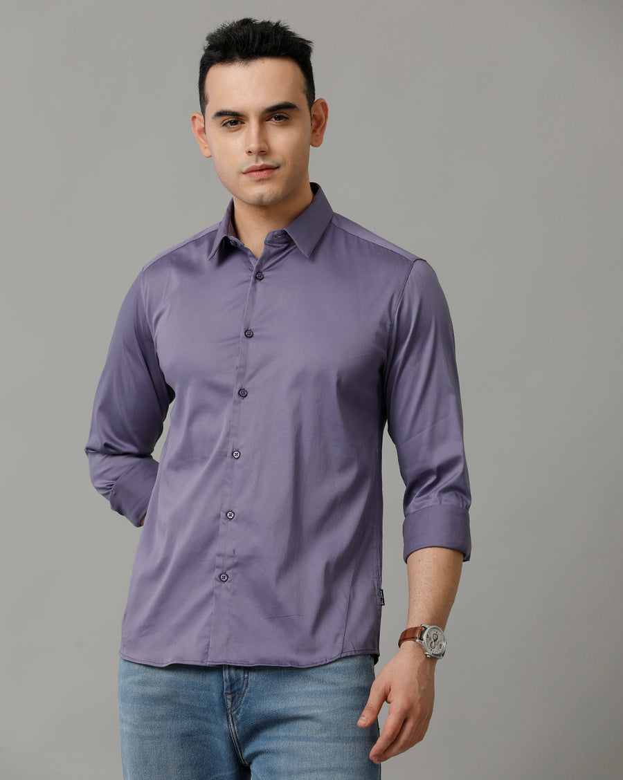 Voi Jeans Mens Purple Slim Fit Shirt