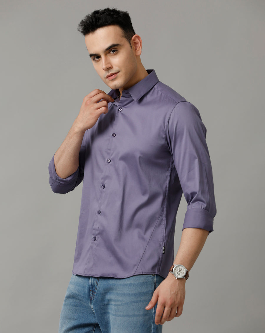 Voi Jeans Mens Purple Slim Fit Shirt